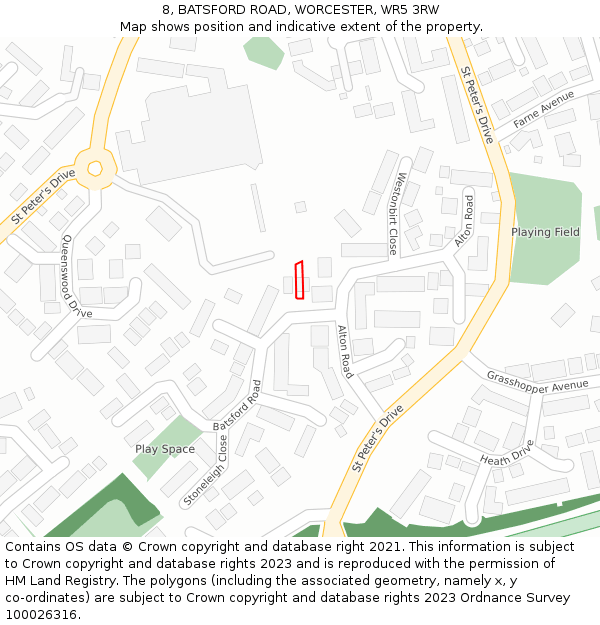 8, BATSFORD ROAD, WORCESTER, WR5 3RW: Location map and indicative extent of plot