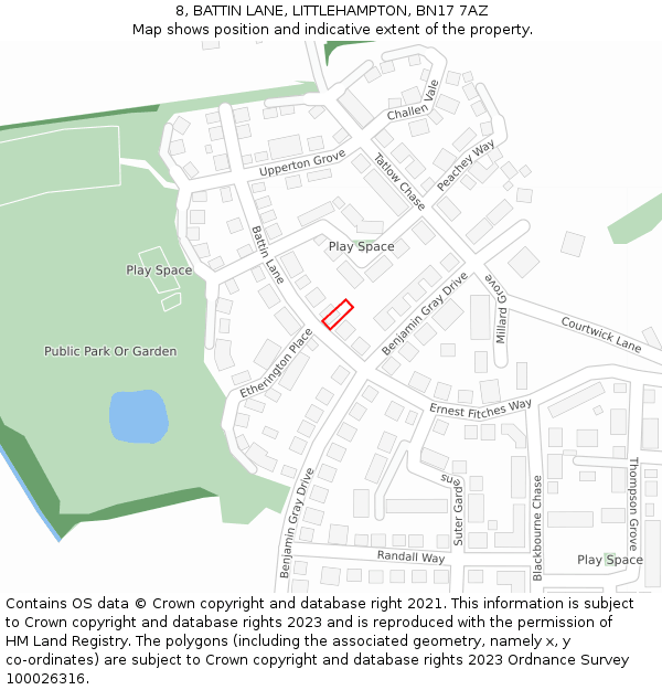 8, BATTIN LANE, LITTLEHAMPTON, BN17 7AZ: Location map and indicative extent of plot