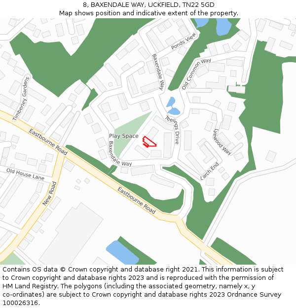 8, BAXENDALE WAY, UCKFIELD, TN22 5GD: Location map and indicative extent of plot