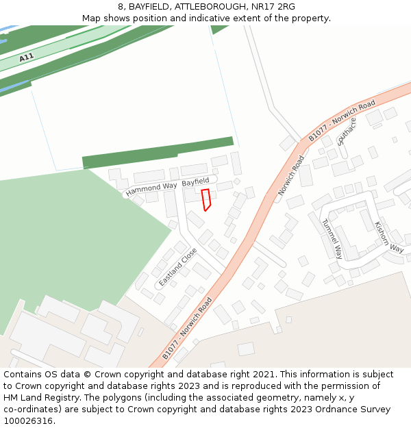 8, BAYFIELD, ATTLEBOROUGH, NR17 2RG: Location map and indicative extent of plot