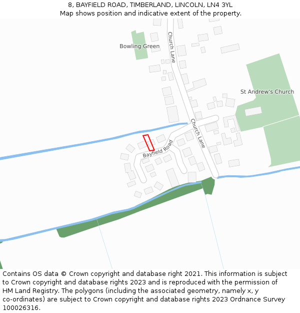 8, BAYFIELD ROAD, TIMBERLAND, LINCOLN, LN4 3YL: Location map and indicative extent of plot
