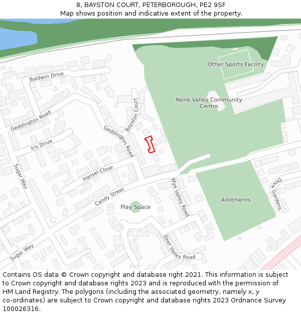 8, BAYSTON COURT, PETERBOROUGH, PE2 9SF: Location map and indicative extent of plot