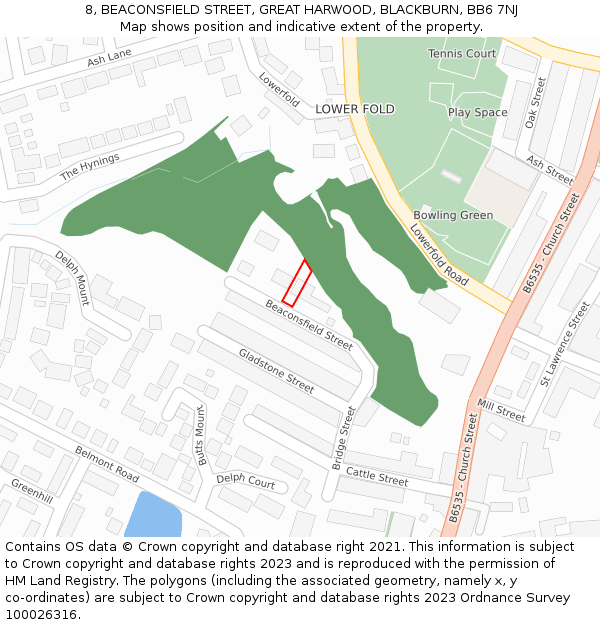 8, BEACONSFIELD STREET, GREAT HARWOOD, BLACKBURN, BB6 7NJ: Location map and indicative extent of plot