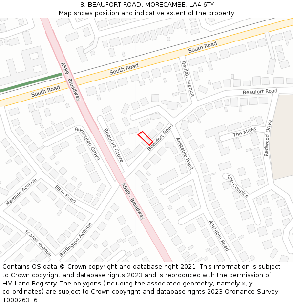 8, BEAUFORT ROAD, MORECAMBE, LA4 6TY: Location map and indicative extent of plot