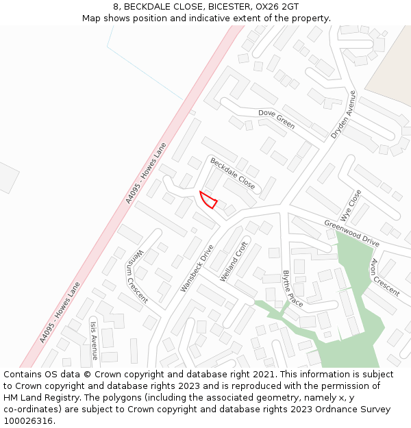 8, BECKDALE CLOSE, BICESTER, OX26 2GT: Location map and indicative extent of plot