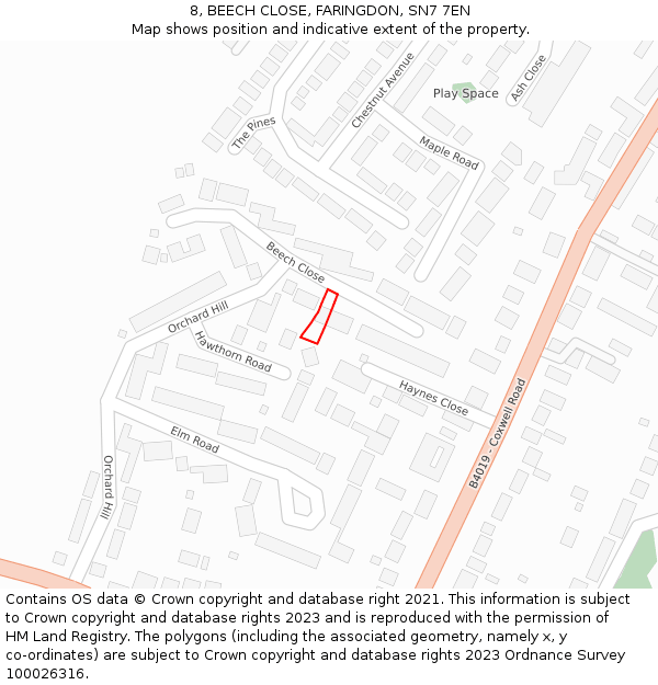 8, BEECH CLOSE, FARINGDON, SN7 7EN: Location map and indicative extent of plot