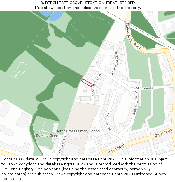 8, BEECH TREE GROVE, STOKE-ON-TRENT, ST4 3FD: Location map and indicative extent of plot
