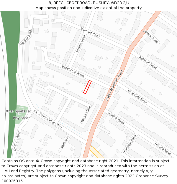 8, BEECHCROFT ROAD, BUSHEY, WD23 2JU: Location map and indicative extent of plot