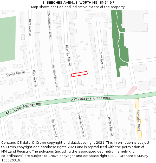 8, BEECHES AVENUE, WORTHING, BN14 9JF: Location map and indicative extent of plot