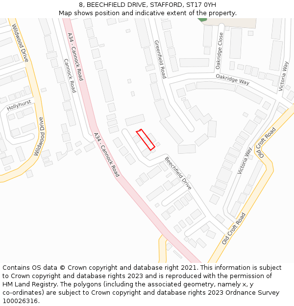 8, BEECHFIELD DRIVE, STAFFORD, ST17 0YH: Location map and indicative extent of plot