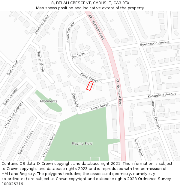 8, BELAH CRESCENT, CARLISLE, CA3 9TX: Location map and indicative extent of plot