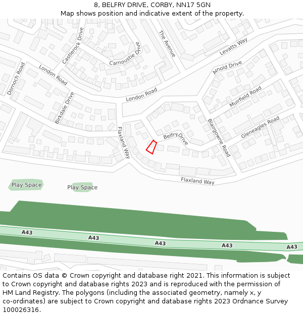 8, BELFRY DRIVE, CORBY, NN17 5GN: Location map and indicative extent of plot