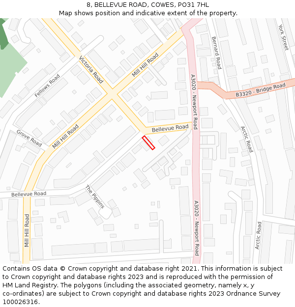 8, BELLEVUE ROAD, COWES, PO31 7HL: Location map and indicative extent of plot