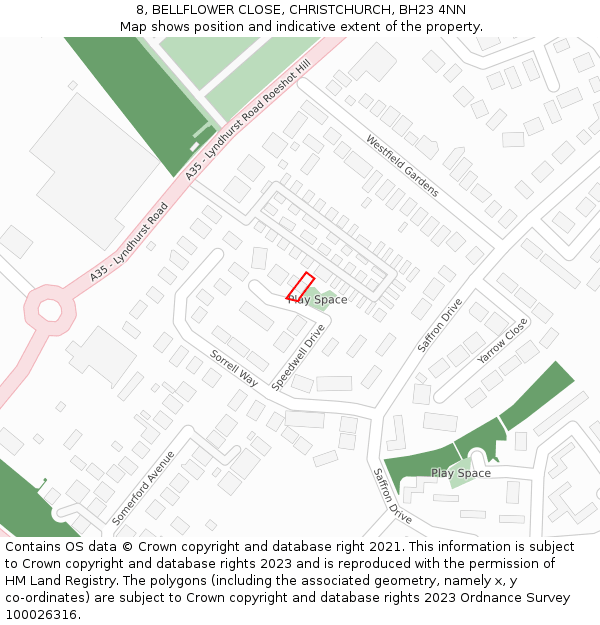 8, BELLFLOWER CLOSE, CHRISTCHURCH, BH23 4NN: Location map and indicative extent of plot