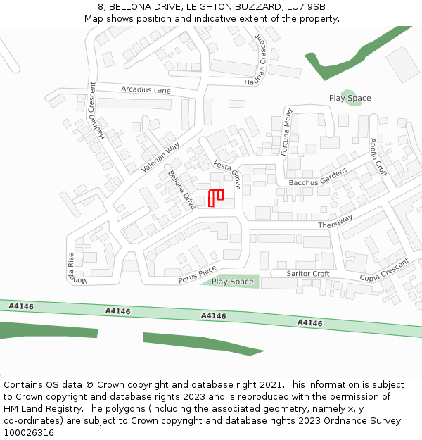 8, BELLONA DRIVE, LEIGHTON BUZZARD, LU7 9SB: Location map and indicative extent of plot