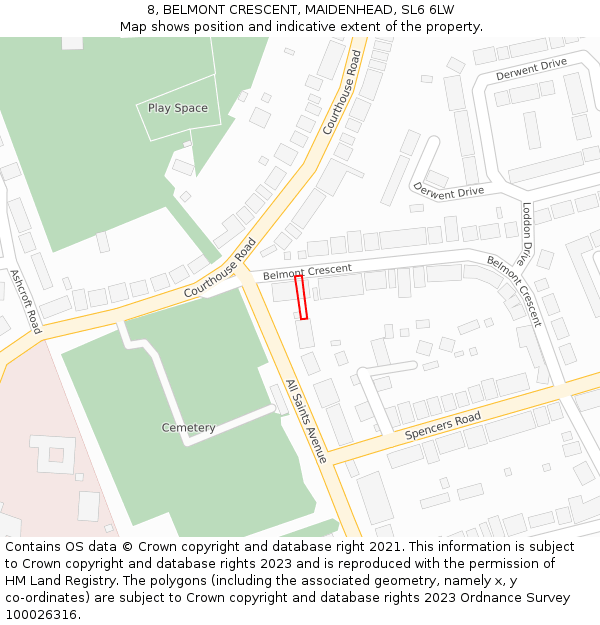 8, BELMONT CRESCENT, MAIDENHEAD, SL6 6LW: Location map and indicative extent of plot