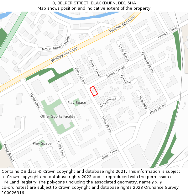 8, BELPER STREET, BLACKBURN, BB1 5HA: Location map and indicative extent of plot