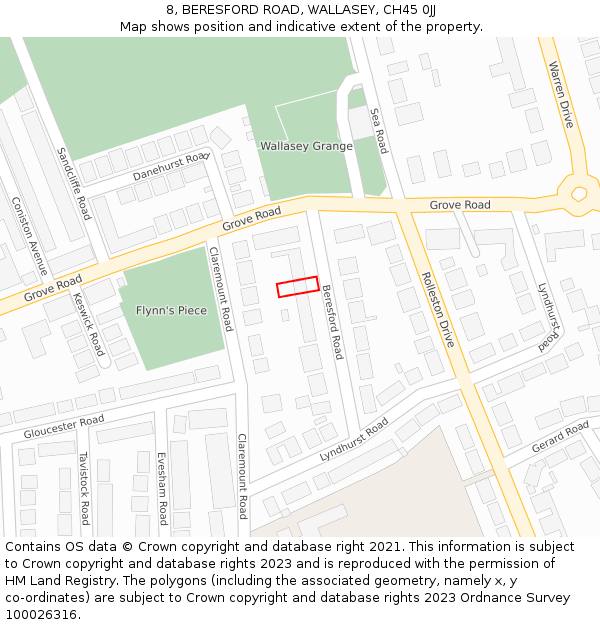 8, BERESFORD ROAD, WALLASEY, CH45 0JJ: Location map and indicative extent of plot