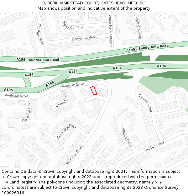 8, BERKHAMPSTEAD COURT, GATESHEAD, NE10 8LF: Location map and indicative extent of plot