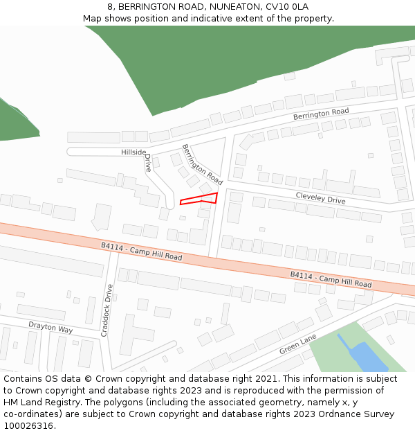 8, BERRINGTON ROAD, NUNEATON, CV10 0LA: Location map and indicative extent of plot