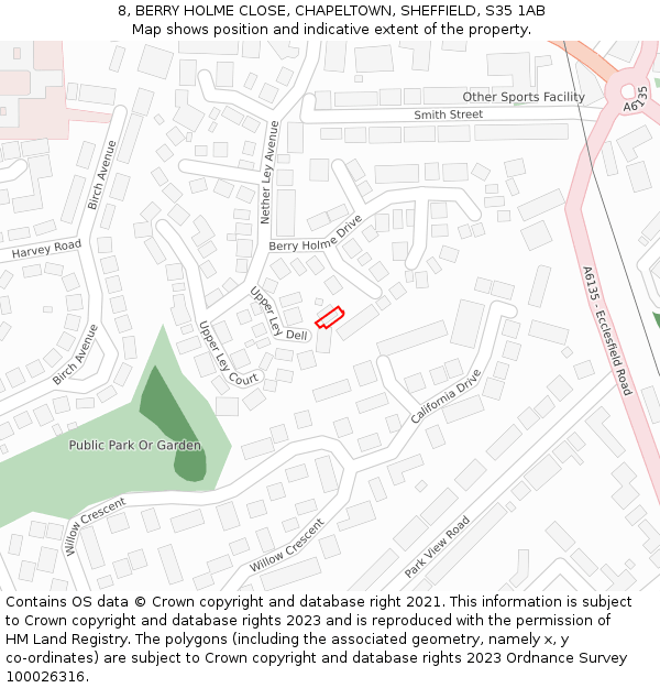 8, BERRY HOLME CLOSE, CHAPELTOWN, SHEFFIELD, S35 1AB: Location map and indicative extent of plot