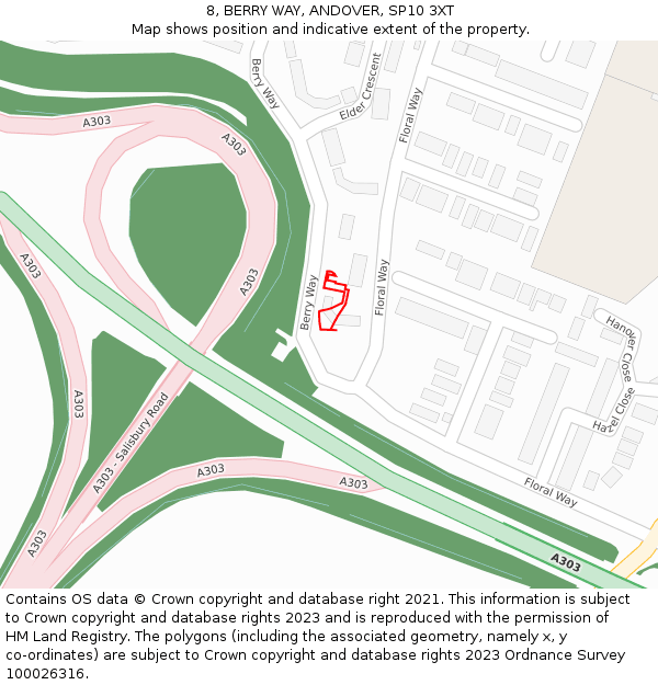 8, BERRY WAY, ANDOVER, SP10 3XT: Location map and indicative extent of plot