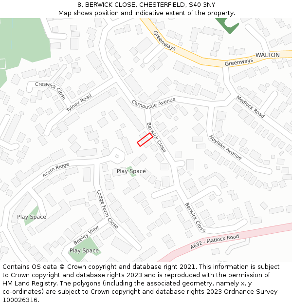 8, BERWICK CLOSE, CHESTERFIELD, S40 3NY: Location map and indicative extent of plot