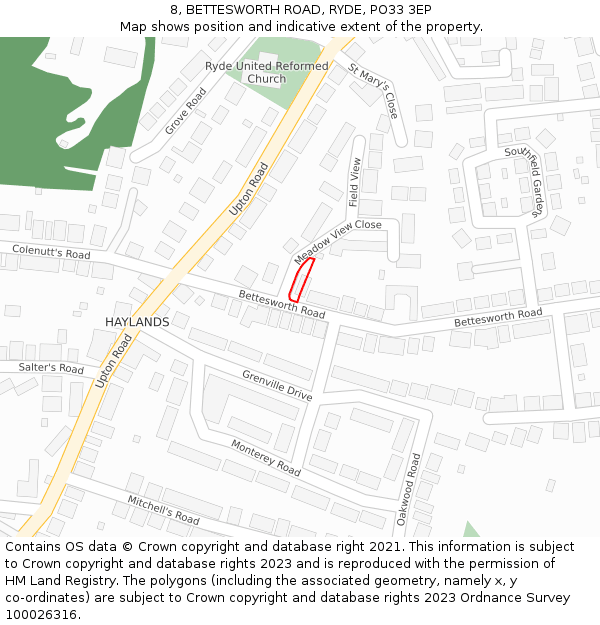 8, BETTESWORTH ROAD, RYDE, PO33 3EP: Location map and indicative extent of plot
