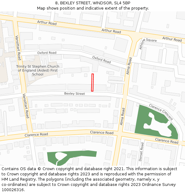 8, BEXLEY STREET, WINDSOR, SL4 5BP: Location map and indicative extent of plot