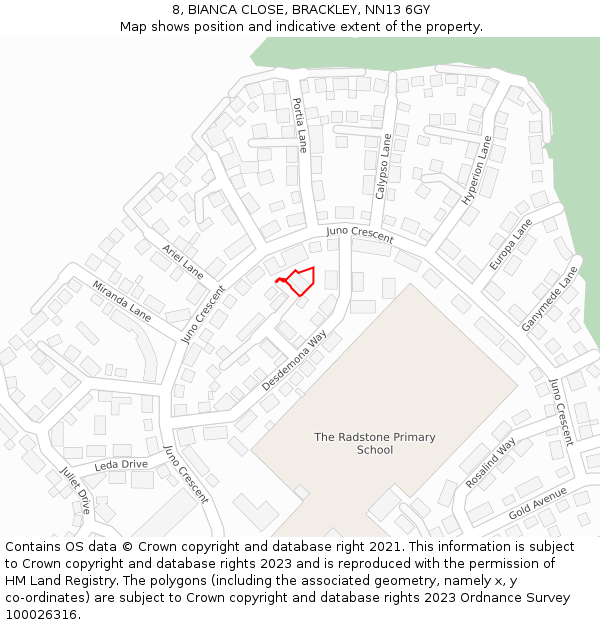 8, BIANCA CLOSE, BRACKLEY, NN13 6GY: Location map and indicative extent of plot
