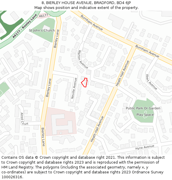 8, BIERLEY HOUSE AVENUE, BRADFORD, BD4 6JP: Location map and indicative extent of plot