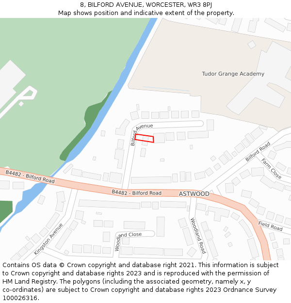 8, BILFORD AVENUE, WORCESTER, WR3 8PJ: Location map and indicative extent of plot