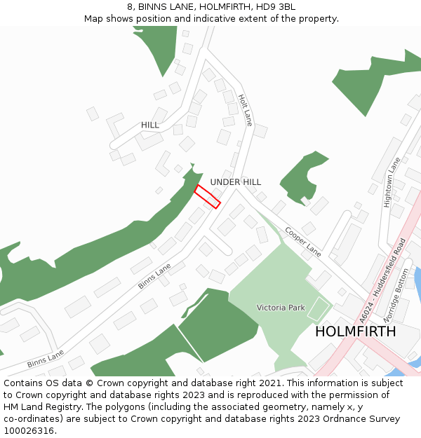 8, BINNS LANE, HOLMFIRTH, HD9 3BL: Location map and indicative extent of plot