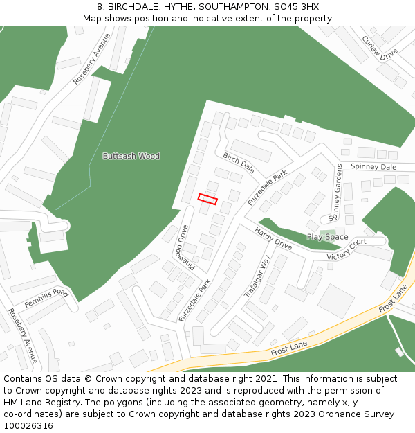 8, BIRCHDALE, HYTHE, SOUTHAMPTON, SO45 3HX: Location map and indicative extent of plot