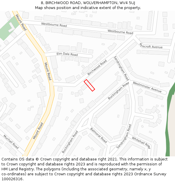 8, BIRCHWOOD ROAD, WOLVERHAMPTON, WV4 5UJ: Location map and indicative extent of plot