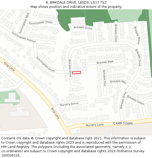 8, BIRKDALE DRIVE, LEEDS, LS17 7SZ: Location map and indicative extent of plot