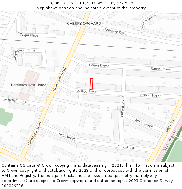 8, BISHOP STREET, SHREWSBURY, SY2 5HA: Location map and indicative extent of plot
