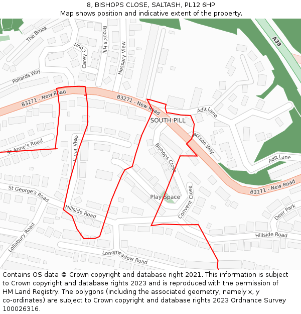 8, BISHOPS CLOSE, SALTASH, PL12 6HP: Location map and indicative extent of plot