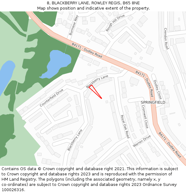 8, BLACKBERRY LANE, ROWLEY REGIS, B65 8NE: Location map and indicative extent of plot