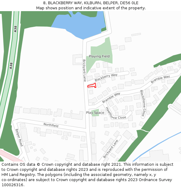 8, BLACKBERRY WAY, KILBURN, BELPER, DE56 0LE: Location map and indicative extent of plot