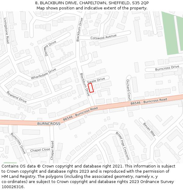 8, BLACKBURN DRIVE, CHAPELTOWN, SHEFFIELD, S35 2QP: Location map and indicative extent of plot
