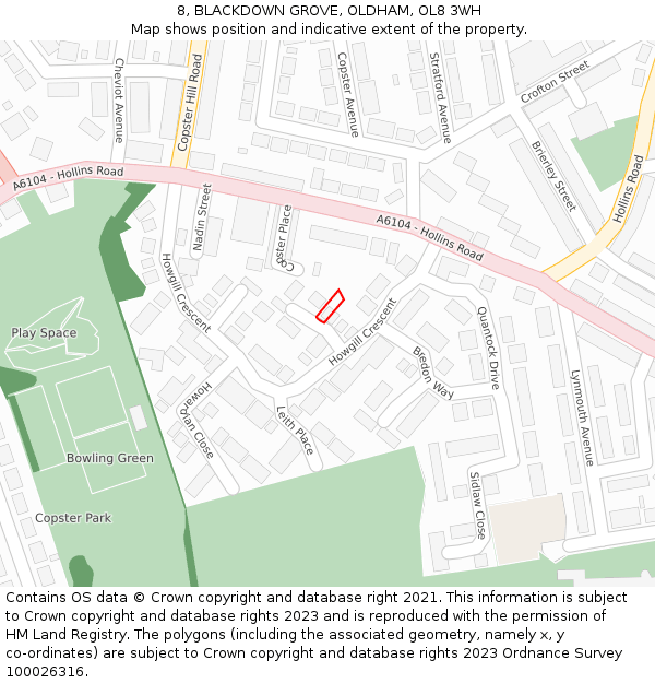 8, BLACKDOWN GROVE, OLDHAM, OL8 3WH: Location map and indicative extent of plot