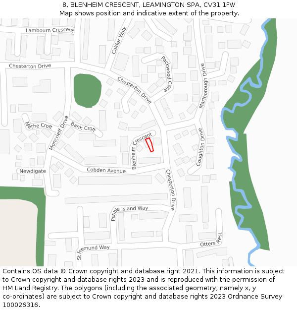 8, BLENHEIM CRESCENT, LEAMINGTON SPA, CV31 1FW: Location map and indicative extent of plot