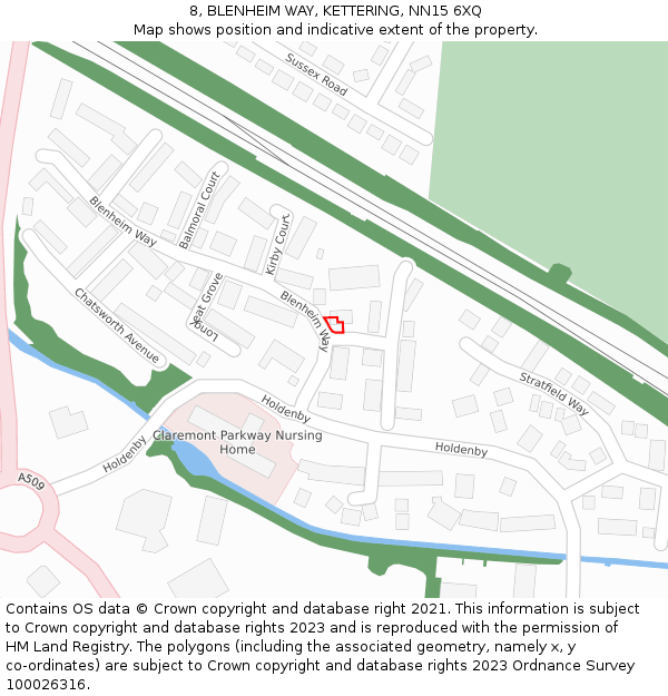 8, BLENHEIM WAY, KETTERING, NN15 6XQ: Location map and indicative extent of plot