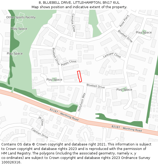 8, BLUEBELL DRIVE, LITTLEHAMPTON, BN17 6UL: Location map and indicative extent of plot