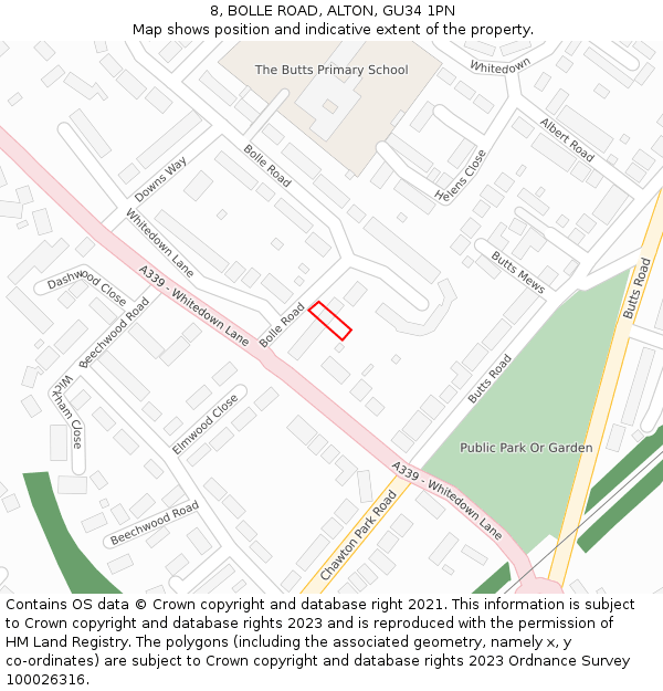 8, BOLLE ROAD, ALTON, GU34 1PN: Location map and indicative extent of plot