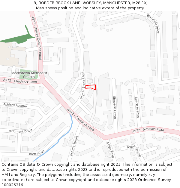 8, BORDER BROOK LANE, WORSLEY, MANCHESTER, M28 1XJ: Location map and indicative extent of plot