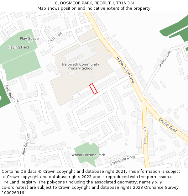 8, BOSMEOR PARK, REDRUTH, TR15 3JN: Location map and indicative extent of plot