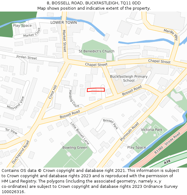 8, BOSSELL ROAD, BUCKFASTLEIGH, TQ11 0DD: Location map and indicative extent of plot