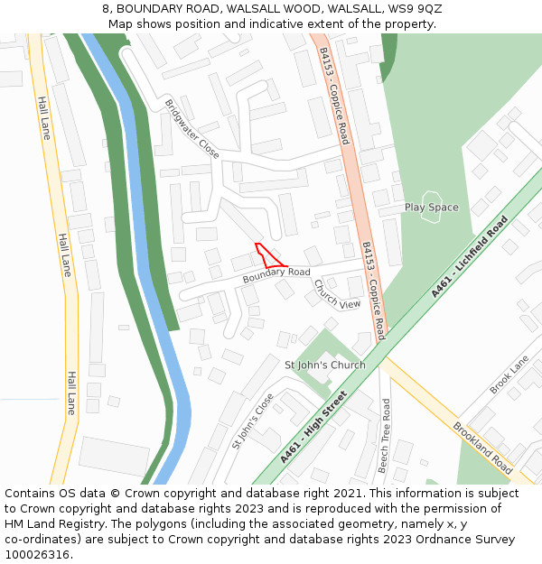 8, BOUNDARY ROAD, WALSALL WOOD, WALSALL, WS9 9QZ: Location map and indicative extent of plot